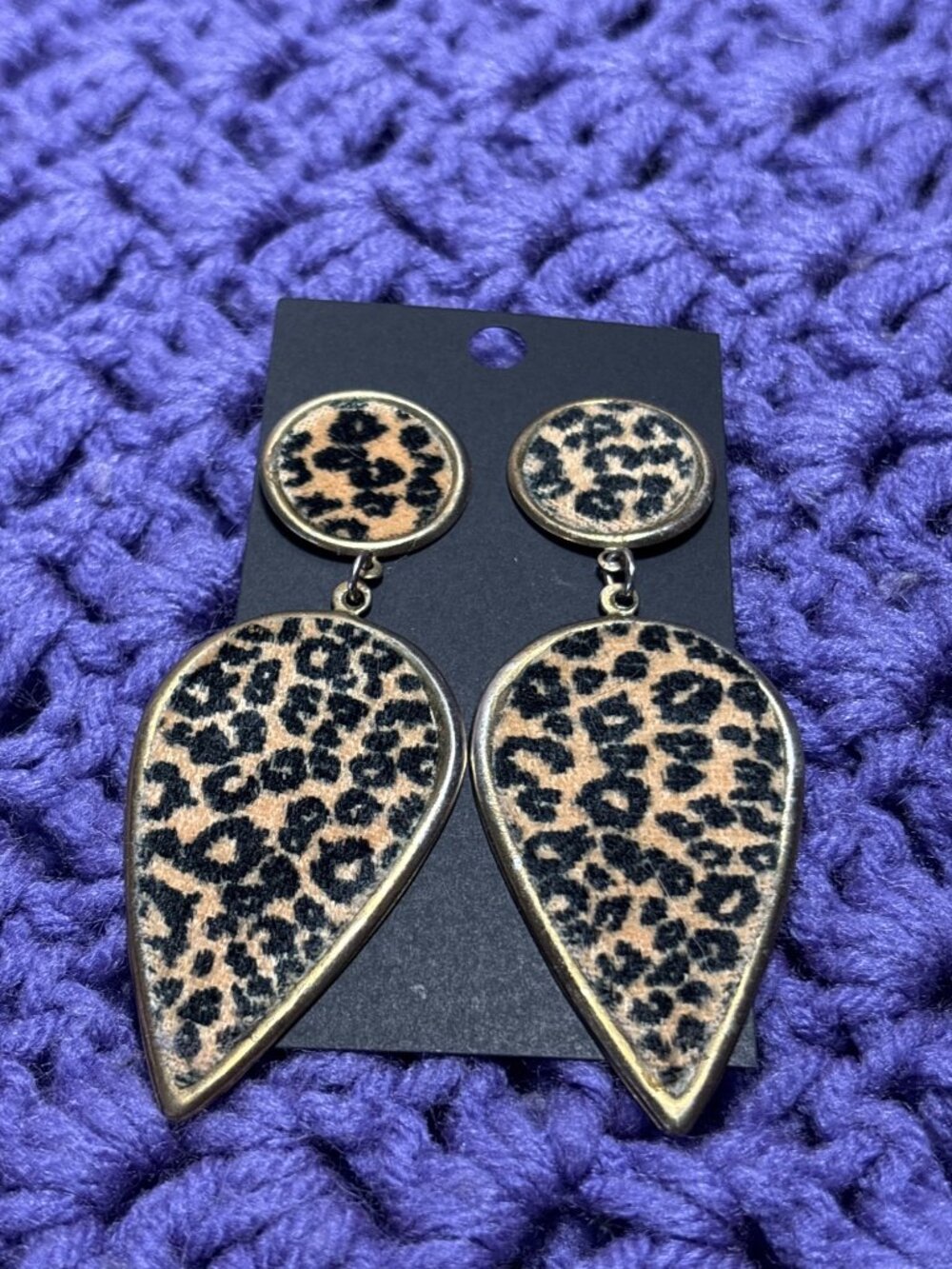 Vintage Leopard Print Dangle Earrings Goldtone 3.25 inches Long